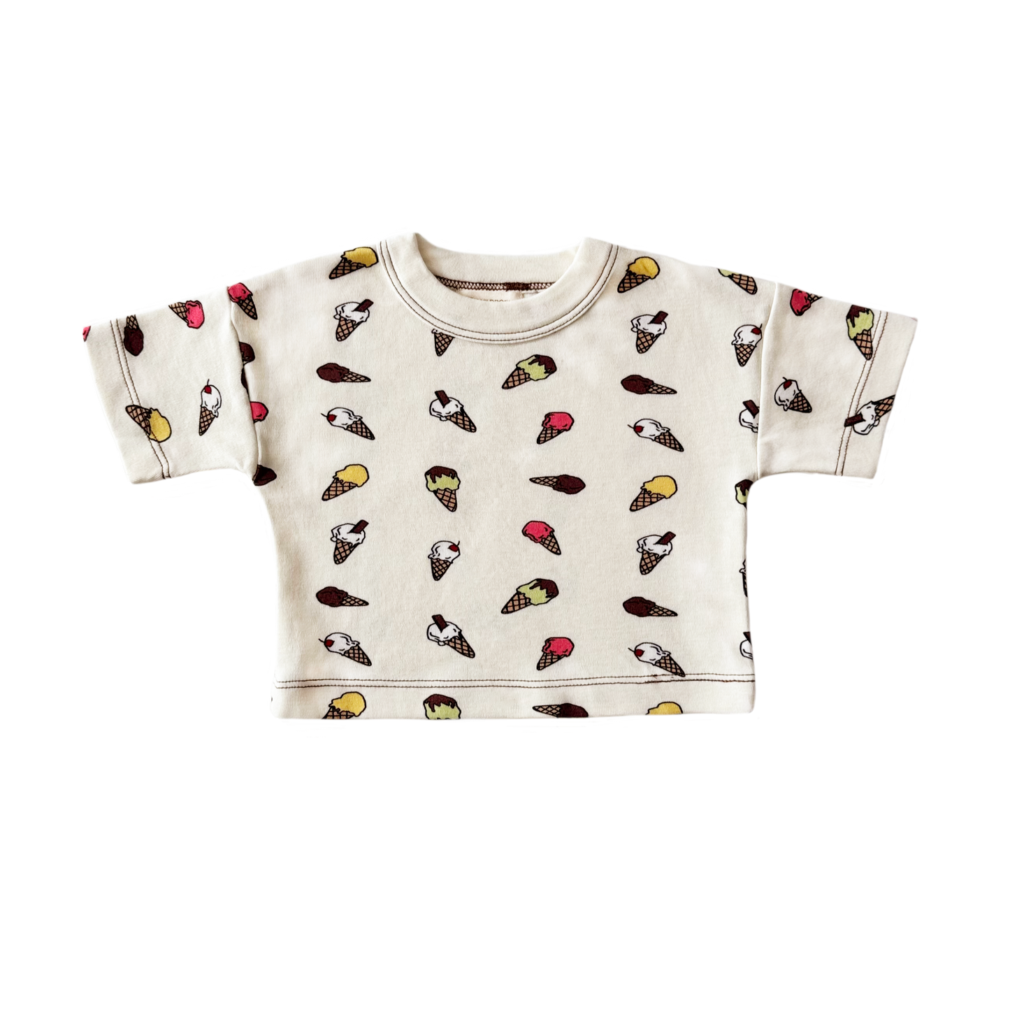 Children's t-shirt with ice cream cone pattern on a white background