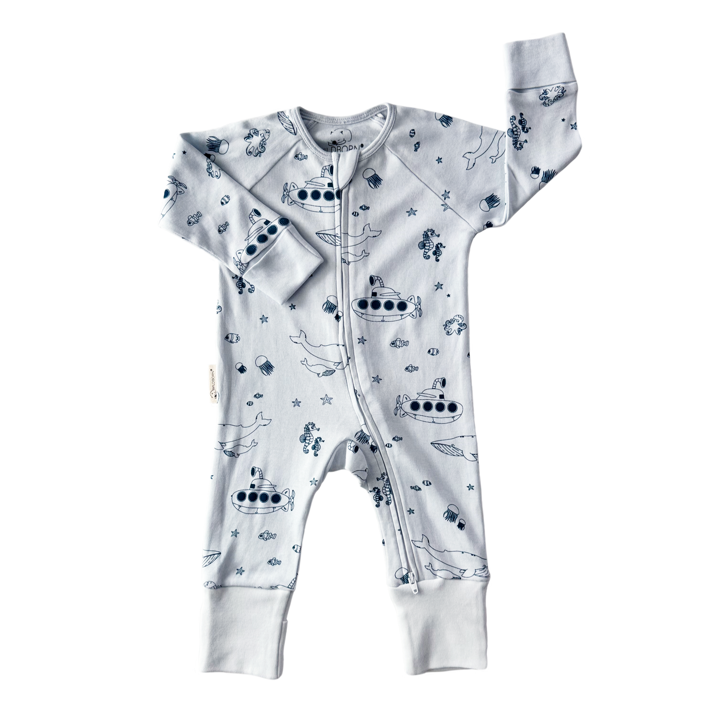 Baby onesie with an under the sea themed pattern