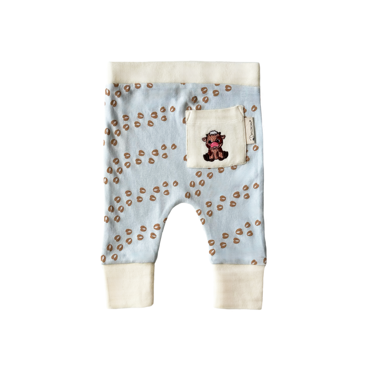 Baby leggings with cow pocket on a white background