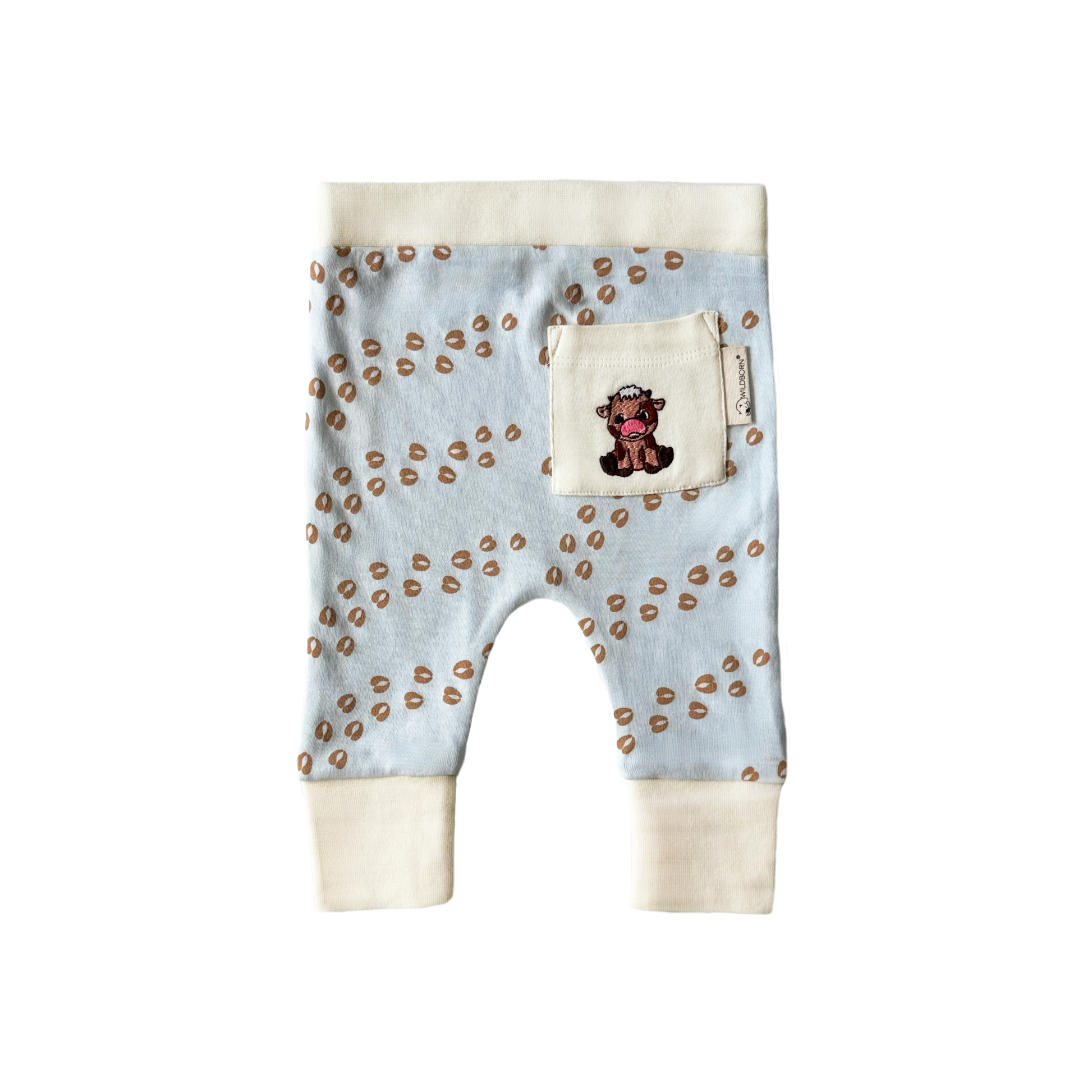 Baby leggings with cow pocket on a white background