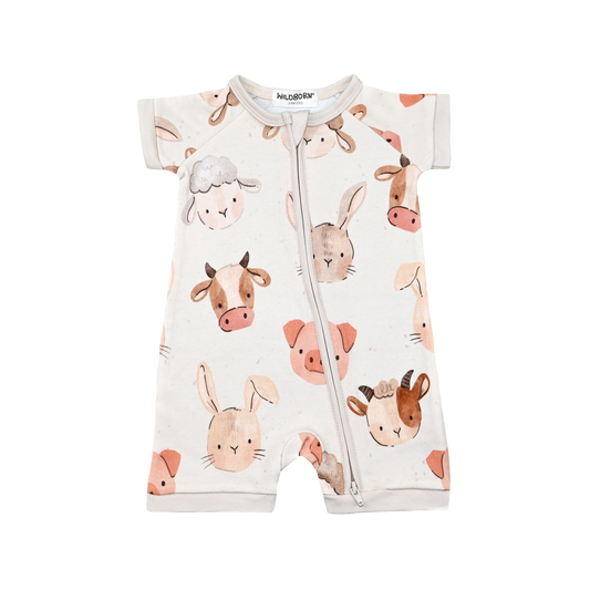 Farm Friends Organic Cotton Short Zip Growsuit