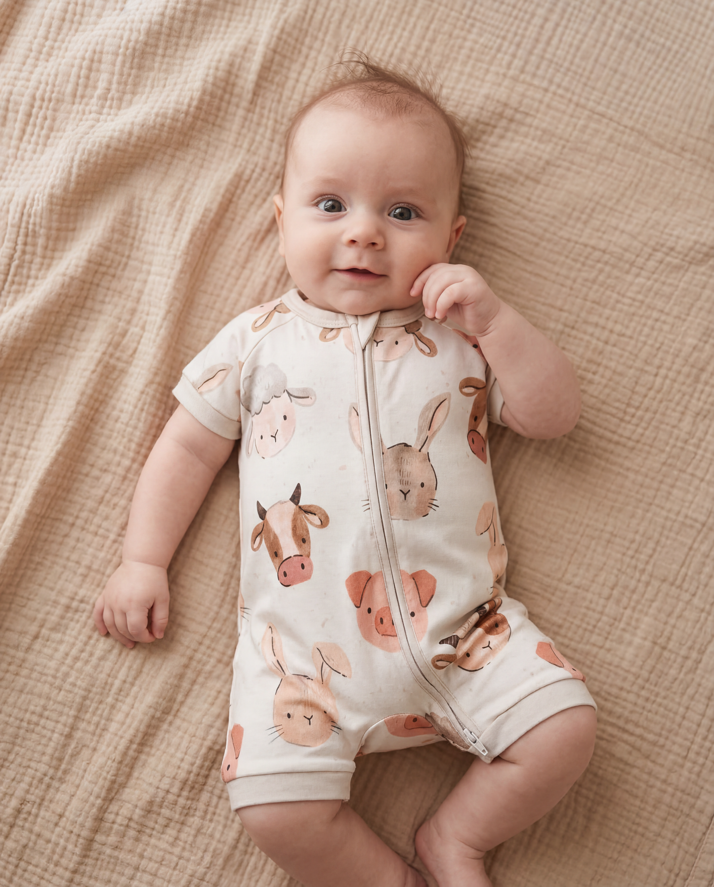 Farm Friends Organic Cotton Short Zip Growsuit