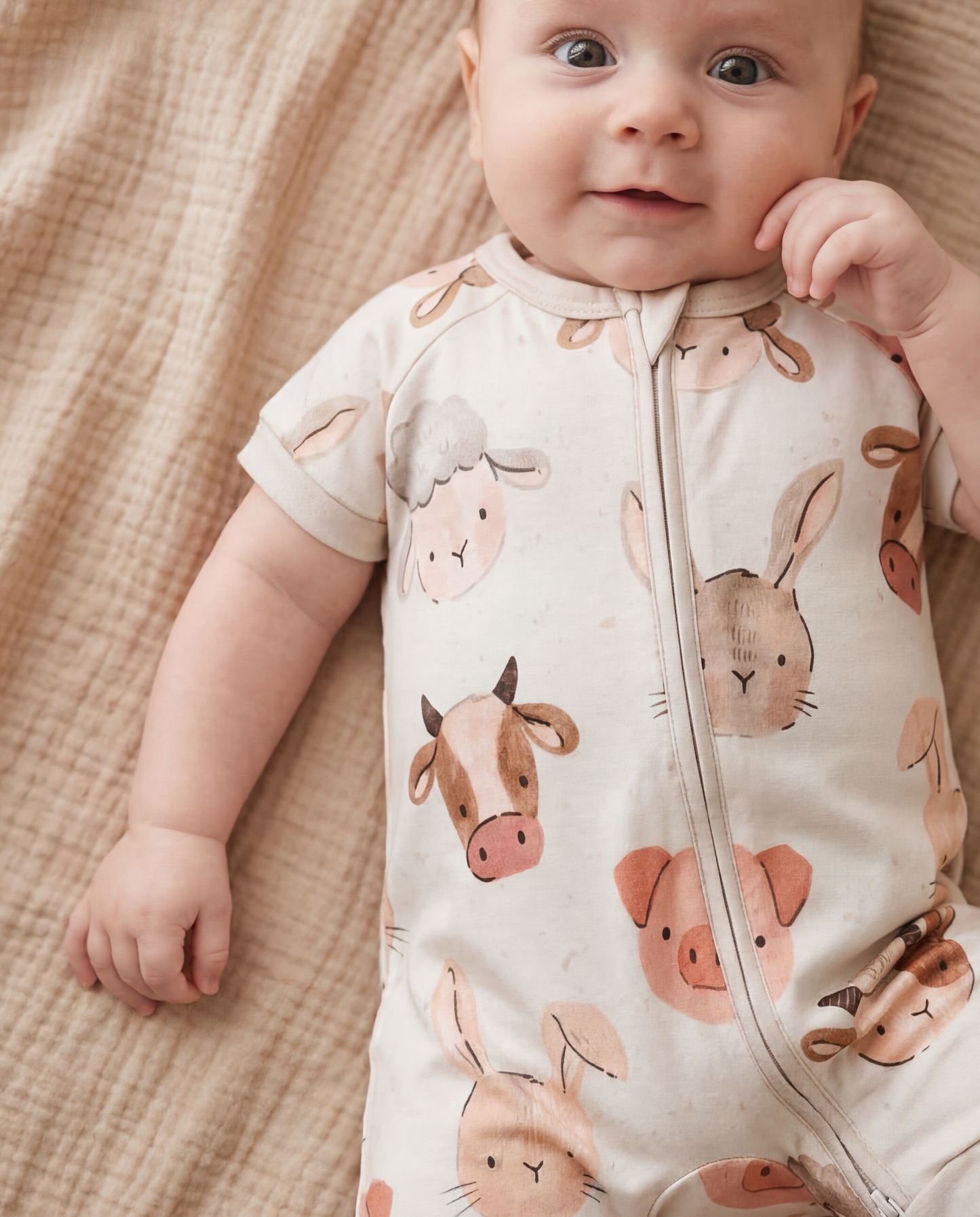 Farm Friends Organic Cotton Short Zip Growsuit