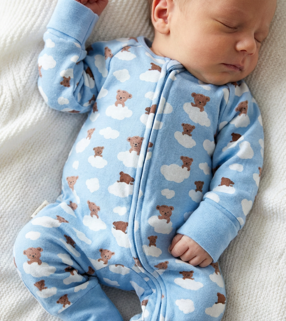 Blue Teddy Bears Organic Cotton Fleece Growsuit