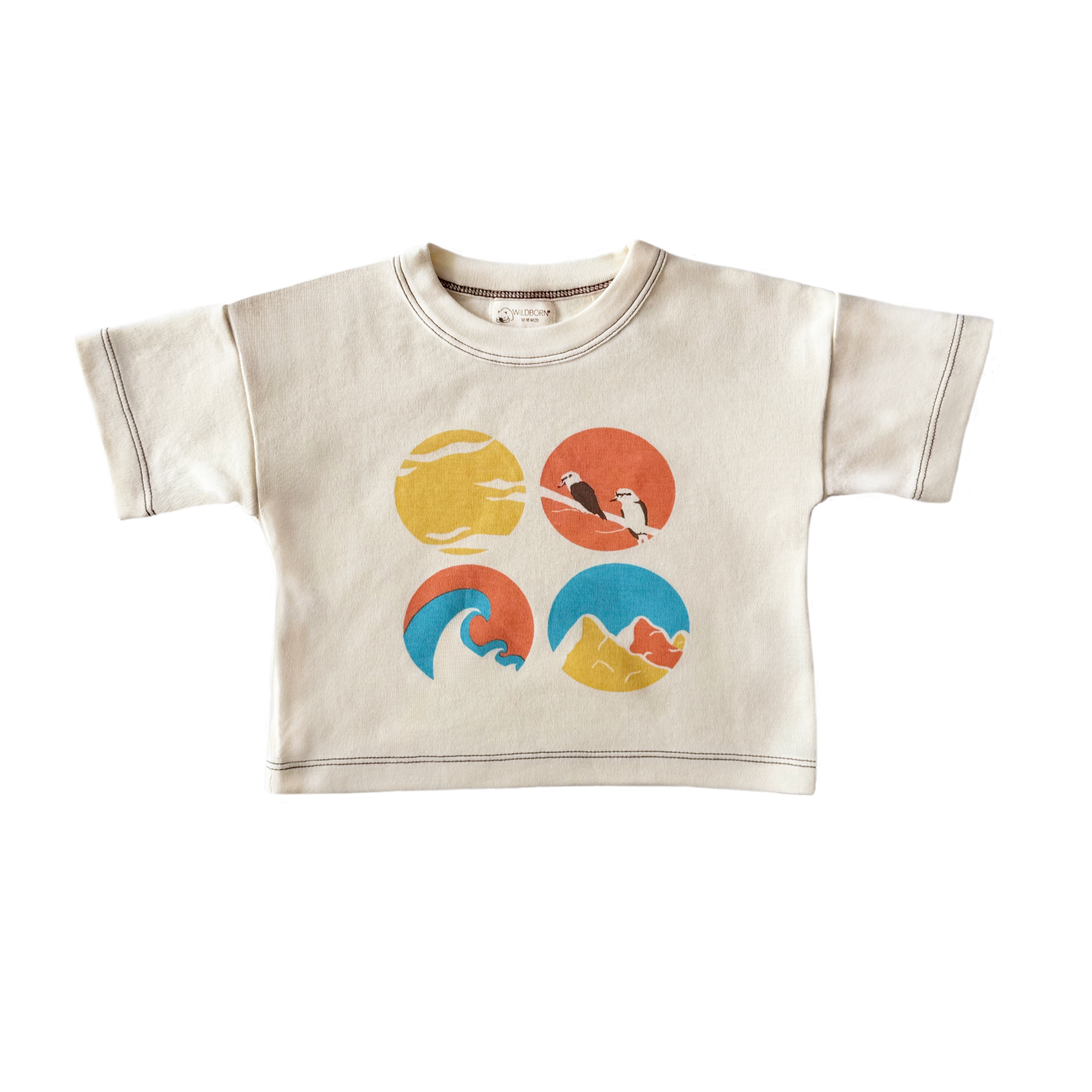 Children's t-shirt with colorful graphic design on a white background