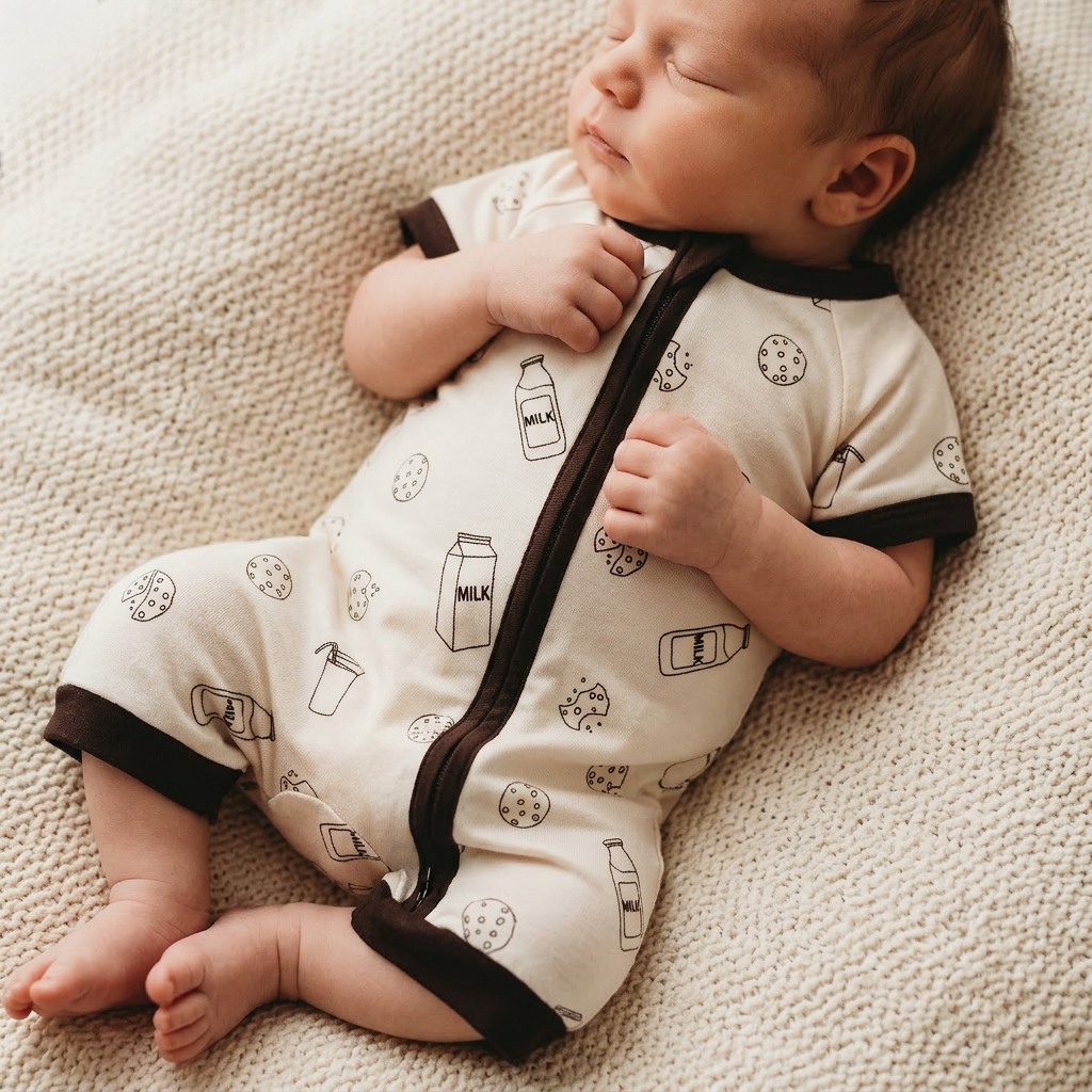 Milk & Cookies Organic Cotton Short Zip Growsuit