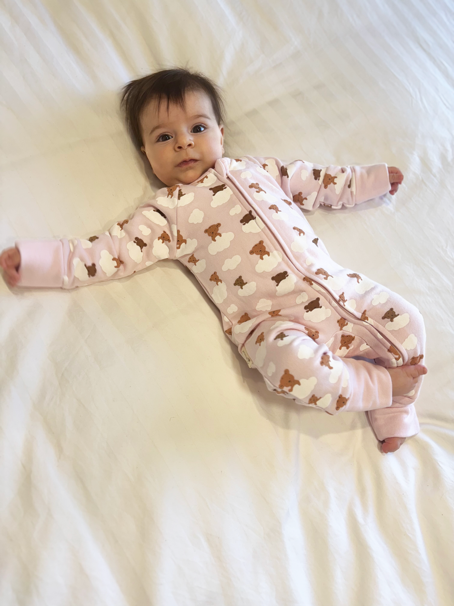 Pink Teddy Bears Organic Cotton Fleece Growsuit