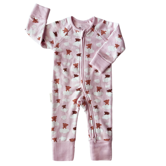 Pink Teddy Bears Organic Cotton Fleece Growsuit