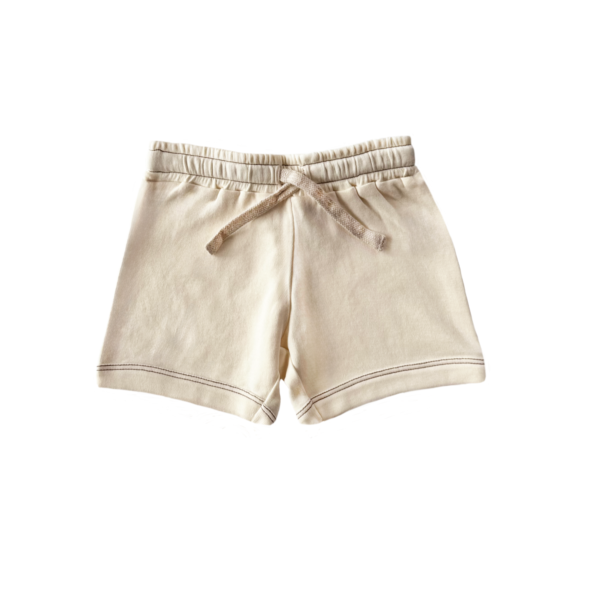 Beige shorts with a drawstring on a white background