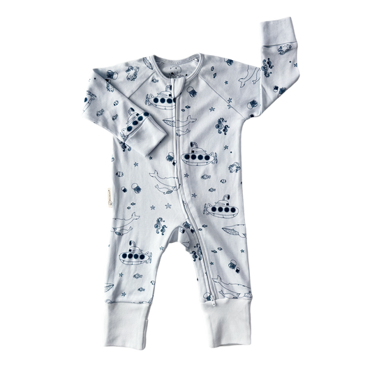 Baby onesie with an under the sea themed pattern
